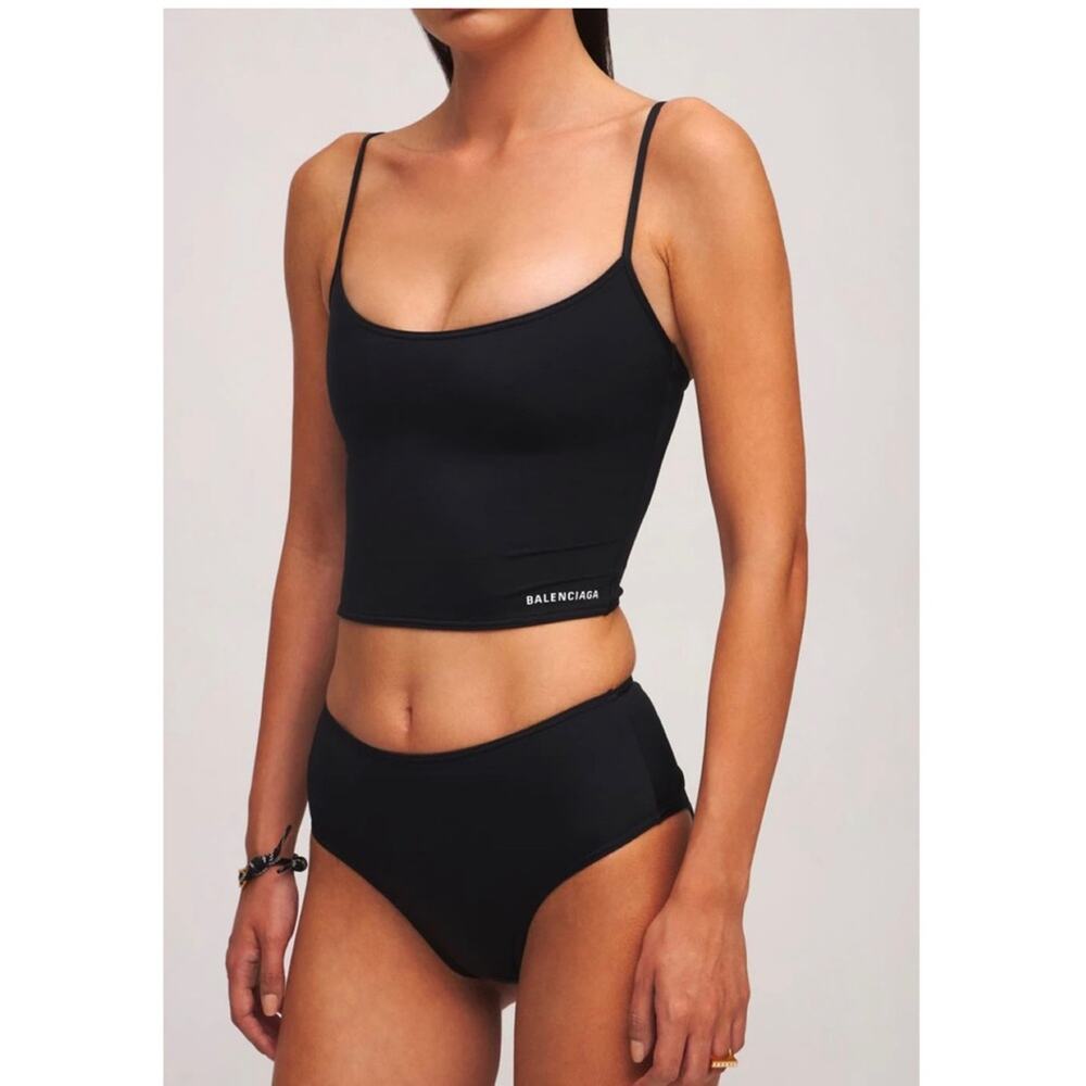 Balenciaga Logo 2-Piece Tankini Swimsuit in Black Size SMALL & MEDIUM